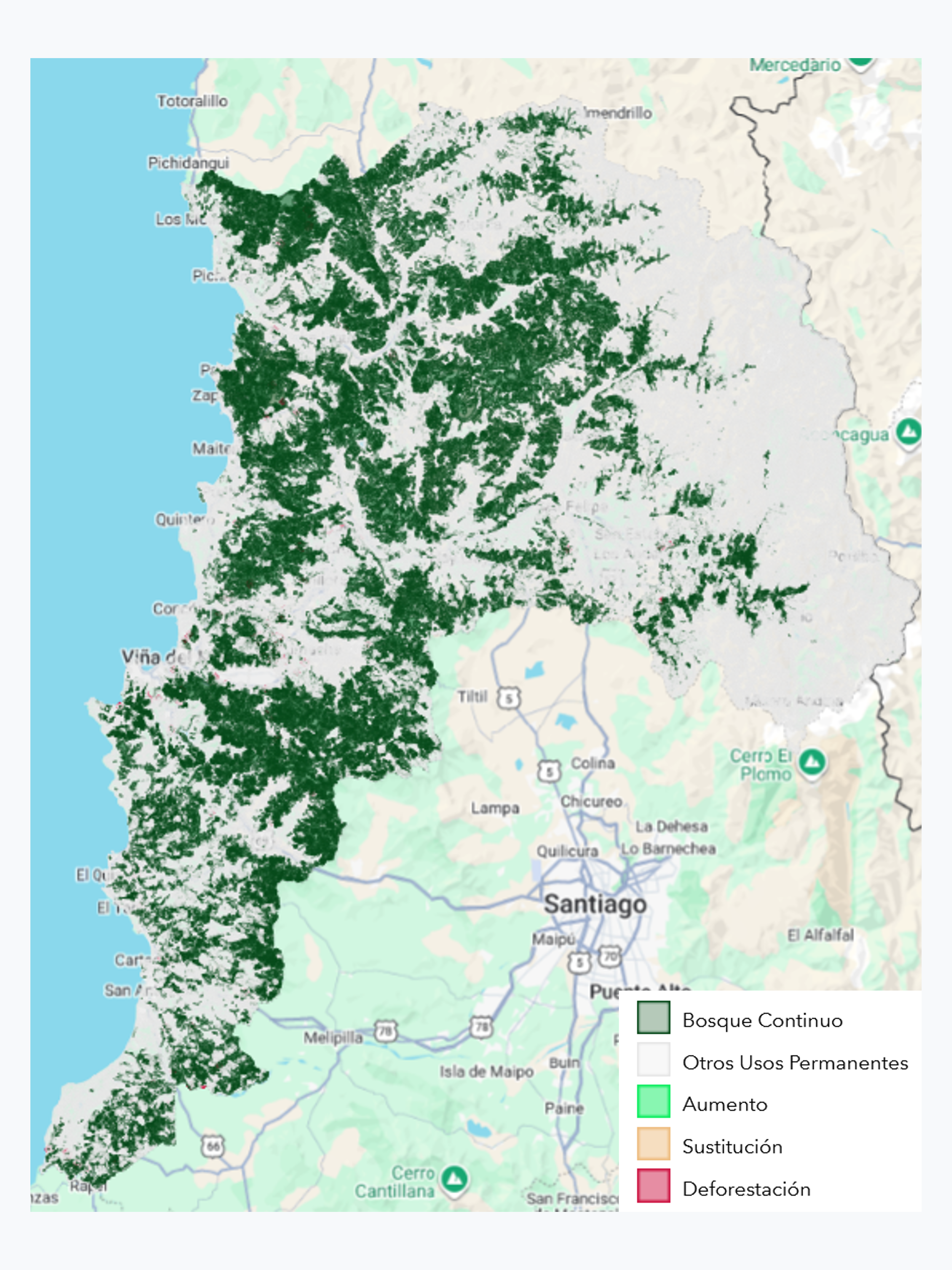Cartografía tematica del Cambio de Uso de la Tierra para la Región de Valparaíso periodo 2001-2023, Escala 1:50.000